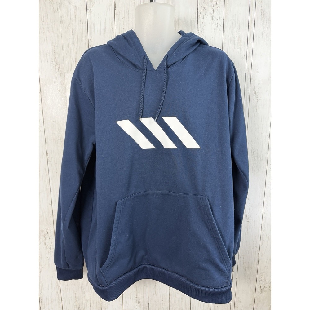 Adidas Basketball Club Men's 2XL Hoodie W/kangaroo Pockets Blue White Strip